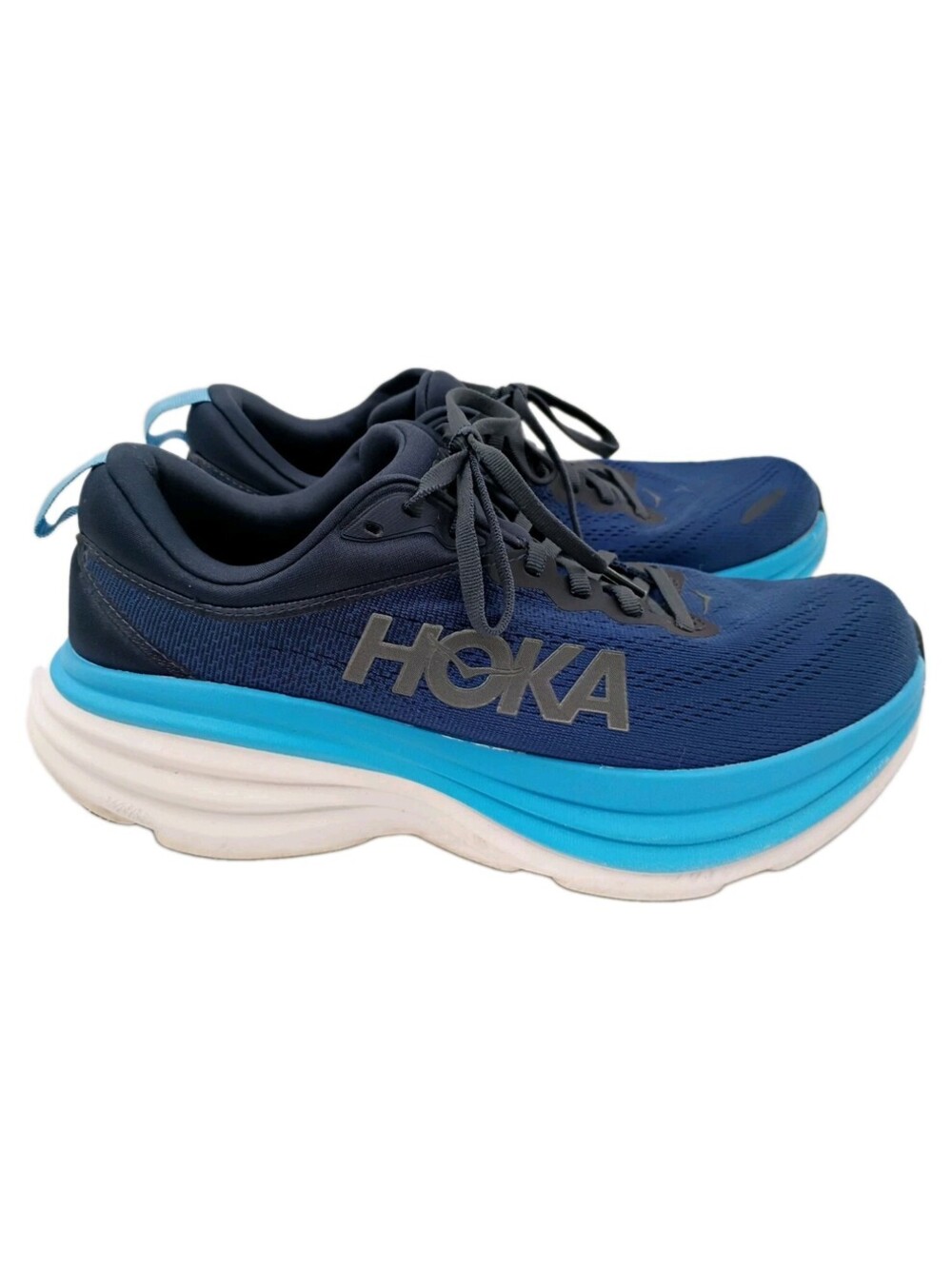 Hoka M Bondi 8 Shoes Men’s 9.5 D Blue Running Walking Training Low Top Sneakers